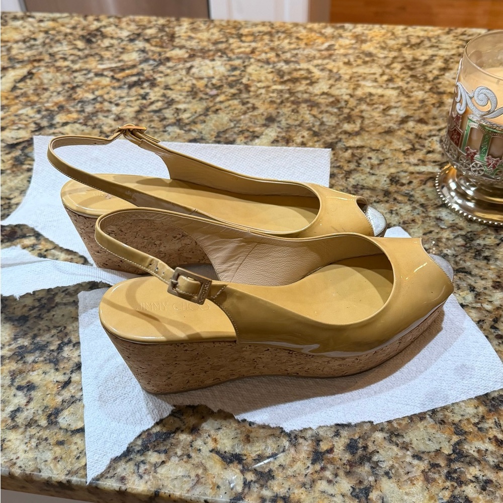 Jimmy Choo Yellow Patent Wedge Sandals
